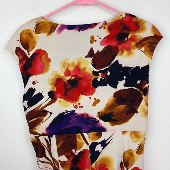 Lauren Ralph Lauren Multicolor Floral Print V Neck Ruched Wiggle Dress Size 12 - Picture 5 of 8